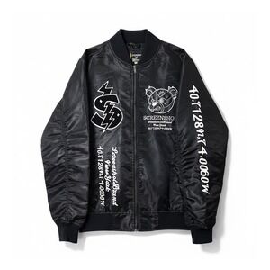 Screenshot Brand Bomber Jacket Mens M Black Graphic Teddy Bear Streetwear NY